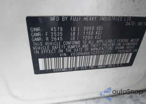 2016 Subaru Legacy 2.5I Limited z USA, uszkodzony, nr VIN 4S3BNAN61G3010221